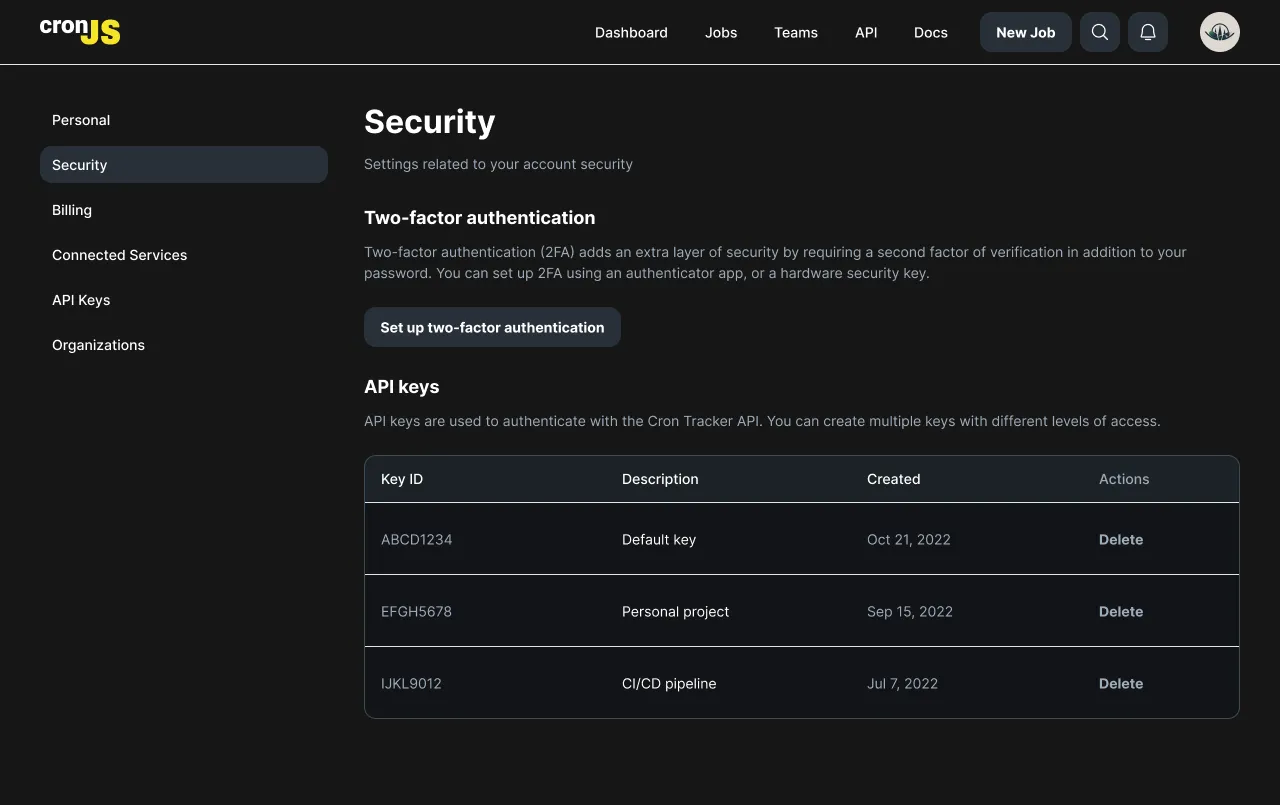 CronJS Settings